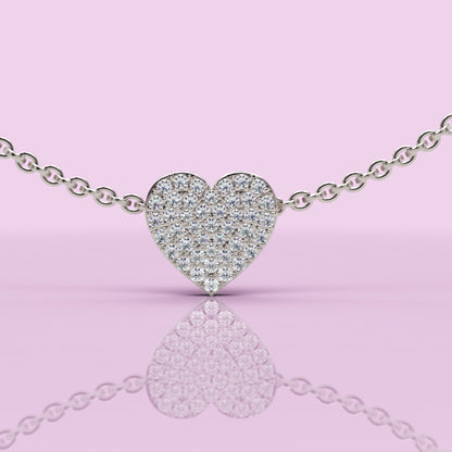 Pav Diamond Heart Pendant In White Gold - Eight