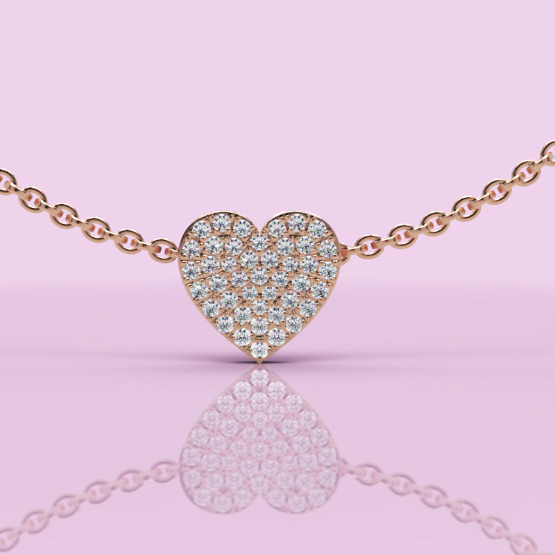 Pav Diamond Heart Pendant In White Gold - Nine