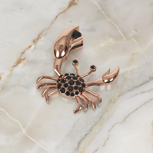 Black Spinel Crab Pendant Necklace in Sterling Silver