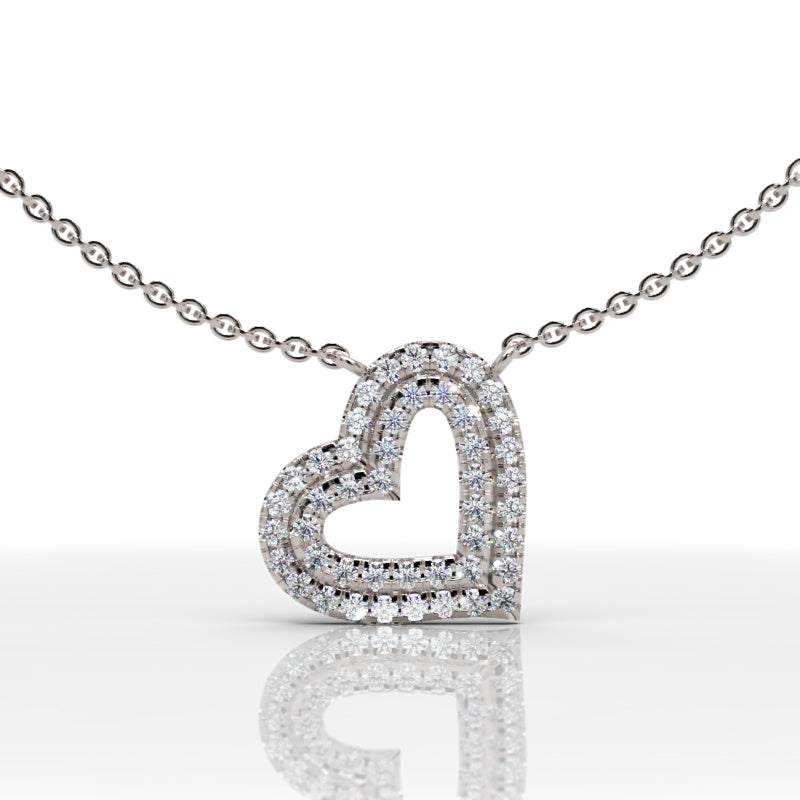 Diamond Heart Pendant In White Gold - Five