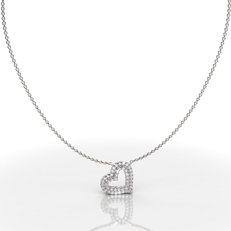 Diamond Heart Pendant In White Gold - Eleven