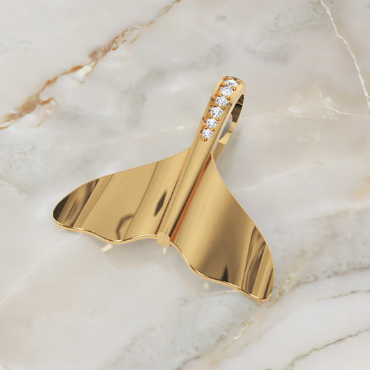 Rose Gold Diamond Whale Tail Pendant Necklace