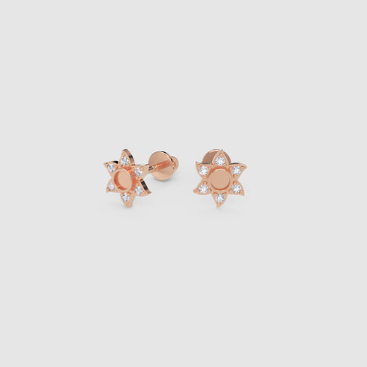 Rose Gold Diamond Star Stud Earrings with Screw Back