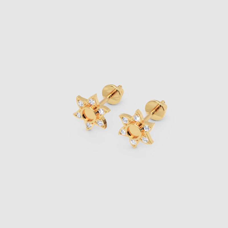 Rose Gold Diamond Star Stud Earrings With Screw Back - Eleven