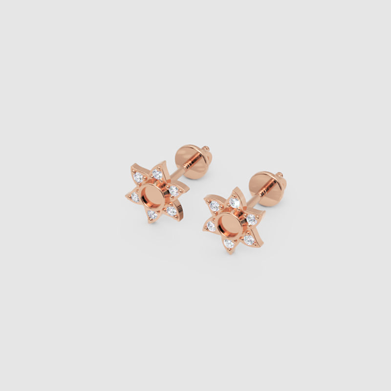 Rose Gold Diamond Star Stud Earrings With Screw Back - Three