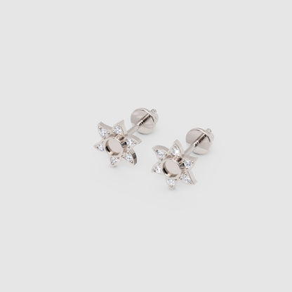 Rose Gold Diamond Star Stud Earrings With Screw Back - Seven