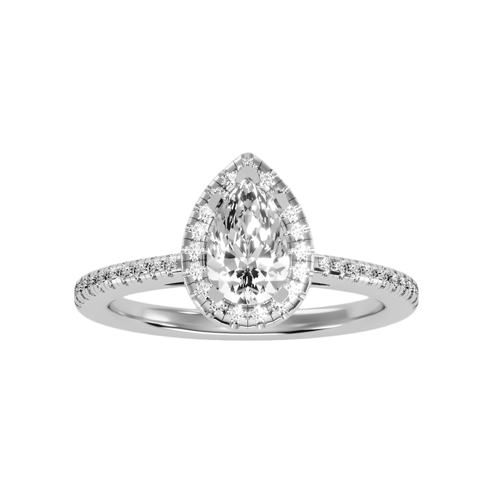 Bonita Pear Shaped Halo Ring In 925 Sterling Silver - Three