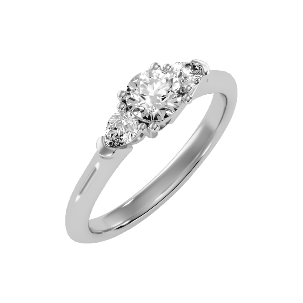 Brillient Tri Stone Ring In 925 Sterling Silver - Five