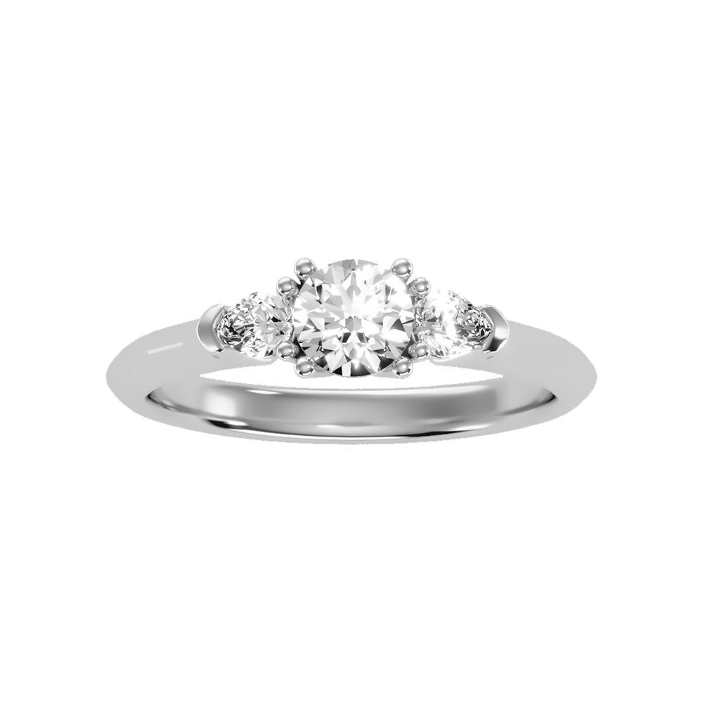 Brillient Tri Stone Ring In 925 Sterling Silver - Six