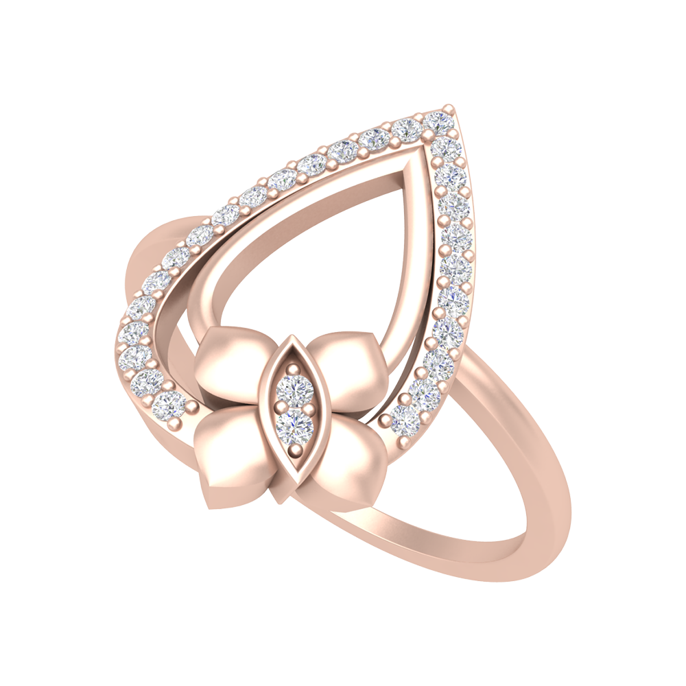 Butterfly Droplet Shaped Diamond Ring In 925 Sterling Silver - Five
