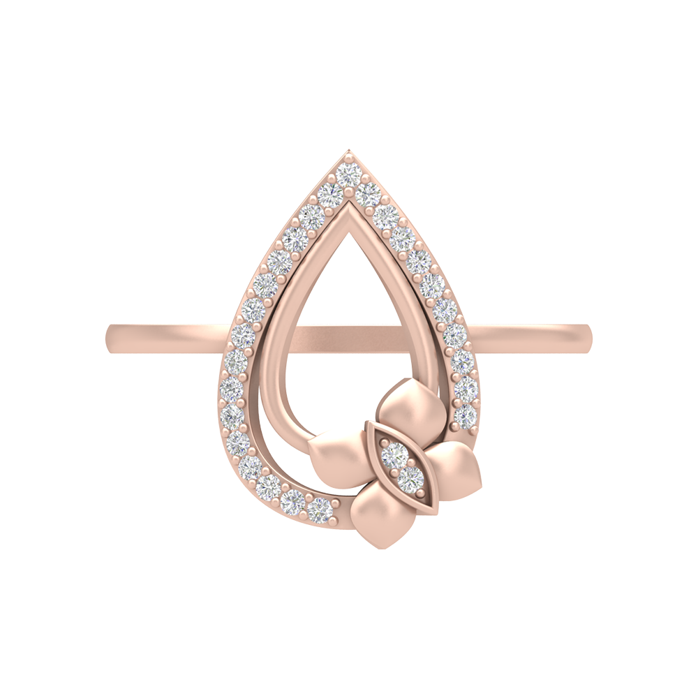 Butterfly Droplet Shaped Diamond Ring In 925 Sterling Silver - Six