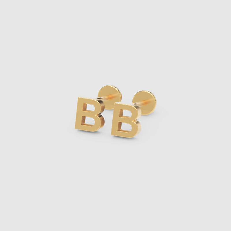 Gold Letter B Initial Stud Earrings - One