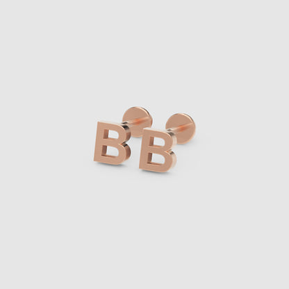 Gold Letter B Initial Stud Earrings - Three