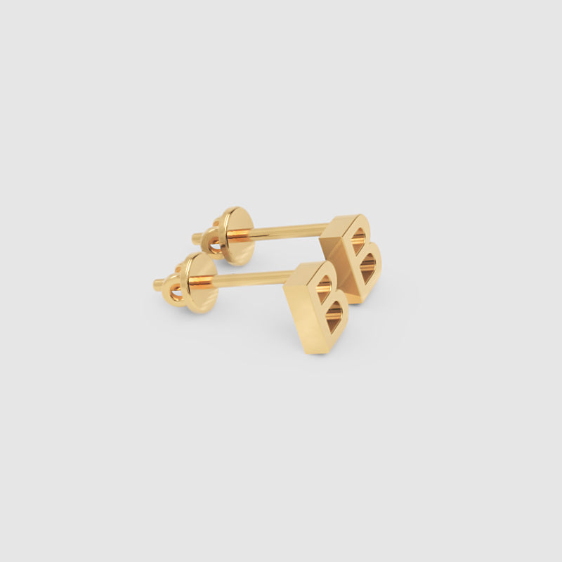 Gold Letter B Initial Stud Earrings - Five