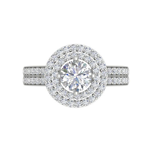Classy Halo Solitaire Ring In 925 Sterling Silver - One