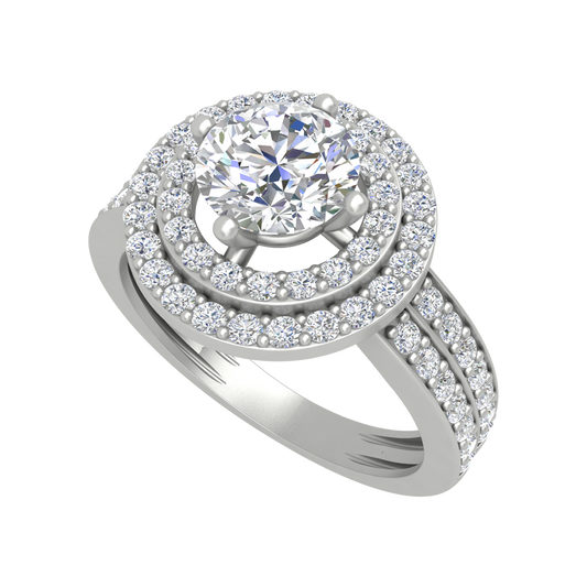 Classy Halo Solitaire Ring In 925 Sterling Silver - Two