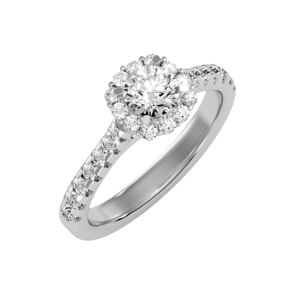 Cocktail Classic Halo Diamond Engagement Ring In 925 Sterling Silver - Six