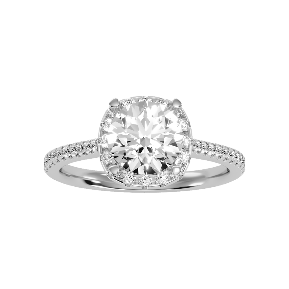 Comely Halo Solitaire Ring In 925 Sterling Silver - Three