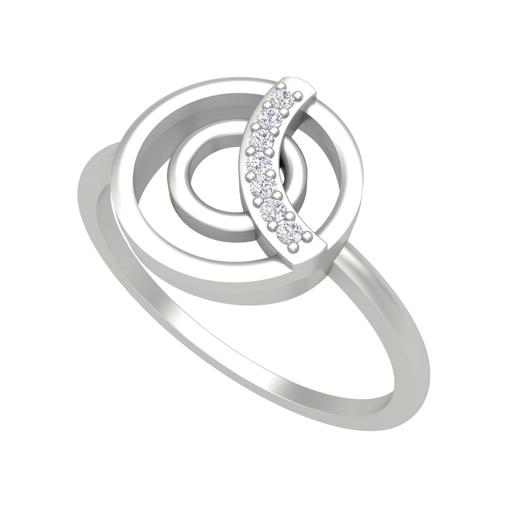 Concentric Circle Diamond Ring In 925 Sterling Silver - Six