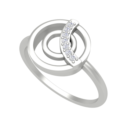 Concentric Circle Diamond Ring In 925 Sterling Silver - Six