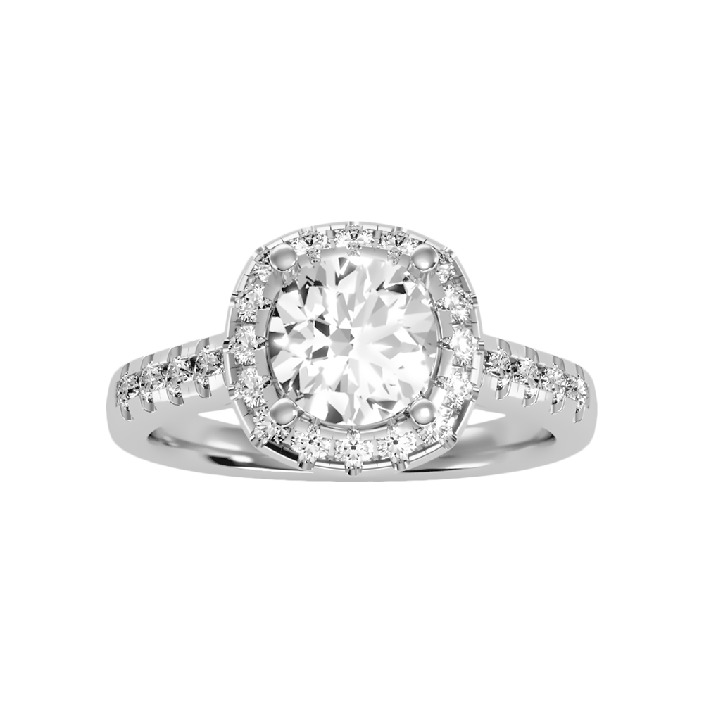 Cultivated Halo Solitaire Ring In 925 Sterling Silver - Six