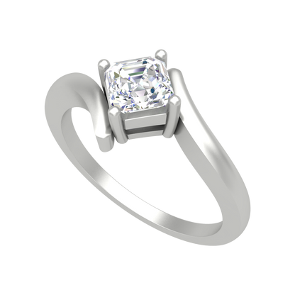 Curvy Edge Solitaire Ring In 925 Sterling Silver - One