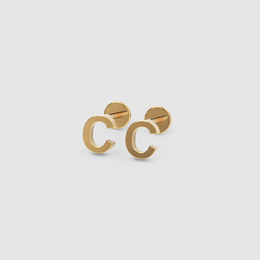 Gold Letter C Initial Stud Earrings