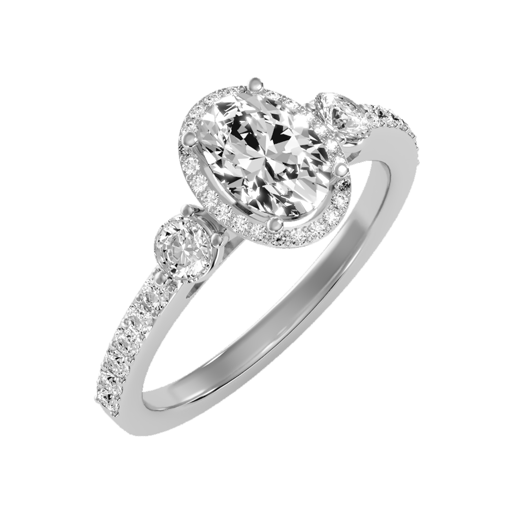 Diamoon Halo Ring In 925 Sterling Silver - One