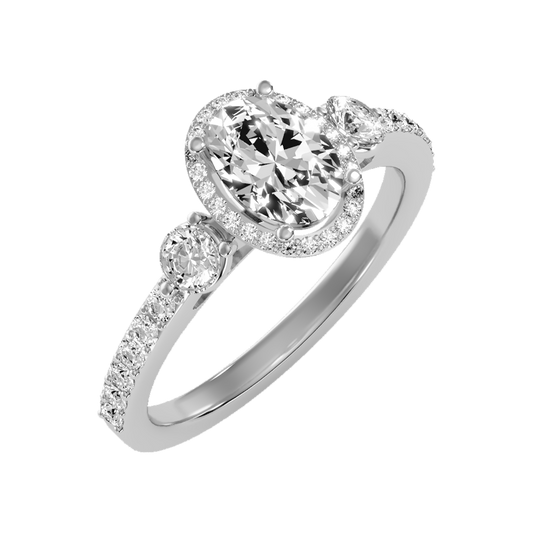 Diamoon Halo Ring In 925 Sterling Silver - One