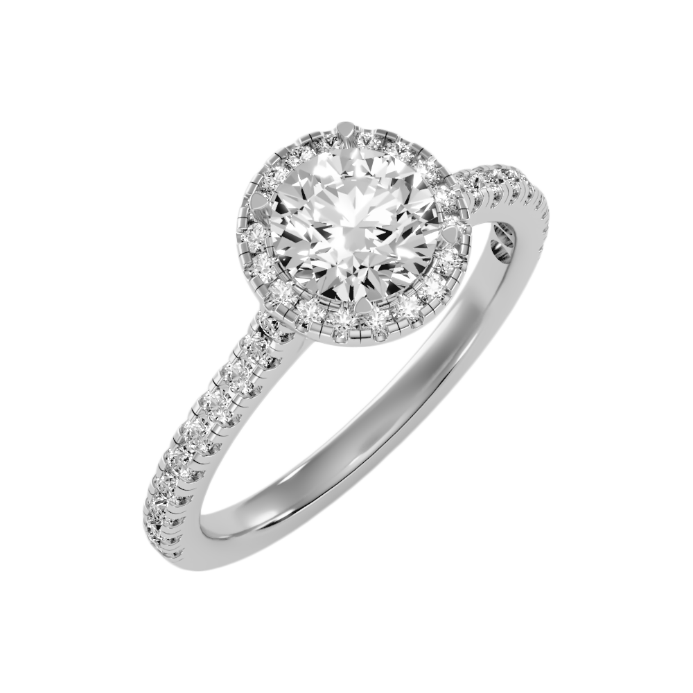 Dramatic Classic Halo Diamond Engagement Ring In 925 Sterling Silver - One