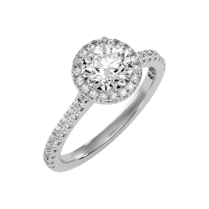 Dramatic Classic Halo Diamond Engagement Ring In 925 Sterling Silver - One
