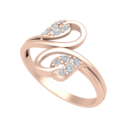 Dual Leaves Diamond Band In 925 Sterling Silver - One
