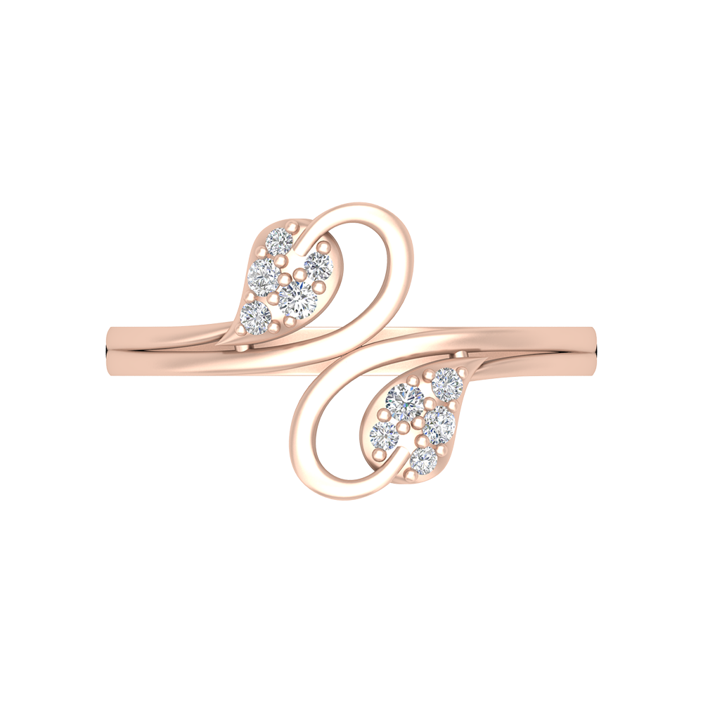 Dual Leaves Diamond Band In 925 Sterling Silver - Two