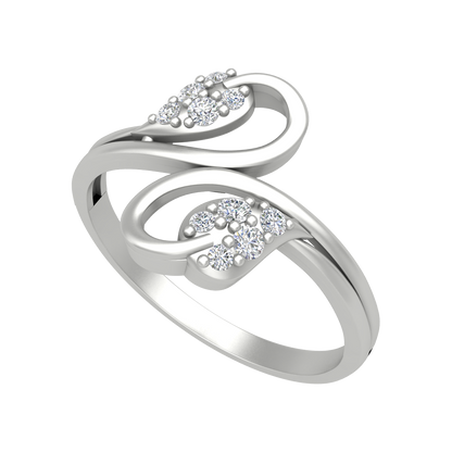 Dual Leaves Diamond Band In 925 Sterling Silver - Five