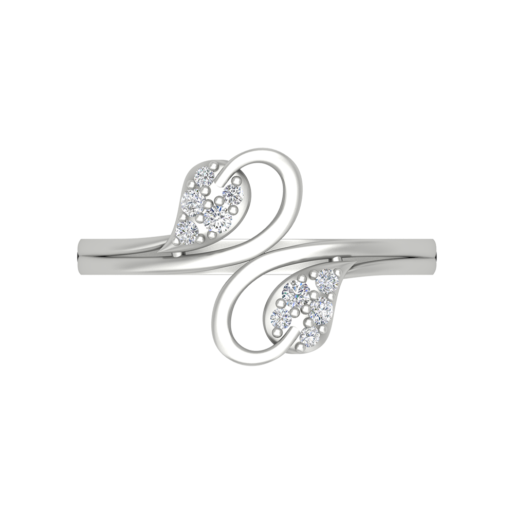 Dual Leaves Diamond Band In 925 Sterling Silver - Six