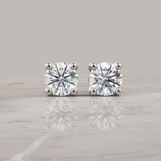 Classic Round Diamond Solitaire Stud Earrings in White Gold