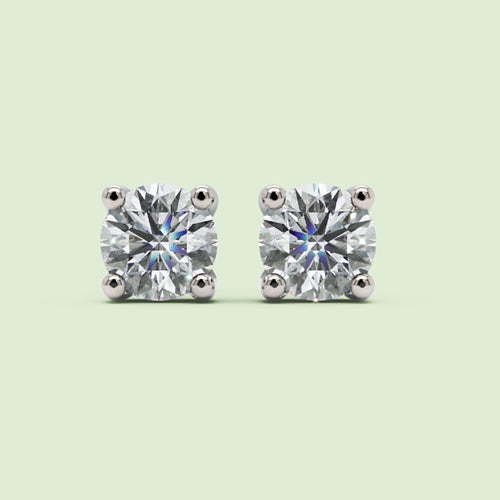 Round Diamond Solitaire Stud Earrings Four Prong Setting 5 MM