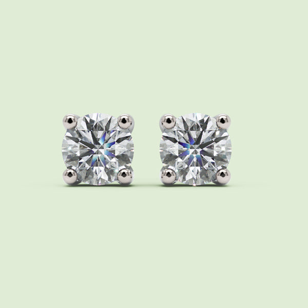 1.0 CT Round Diamond Solitaire Stud Earrings Four Prong Setting 5 MM