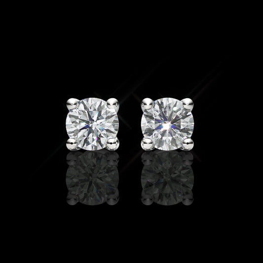 Classic Round Diamond Solitaire Stud Earrings in White Gold