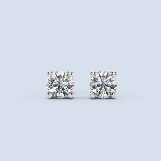 Classic Round Diamond Solitaire Stud Earrings in White Gold