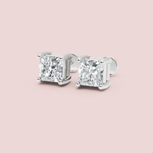 Princess Cut Diamond Stud Earrings in White Gold