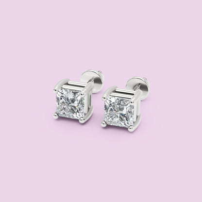Princess Cut Diamond Stud Earrings In White Gold - One