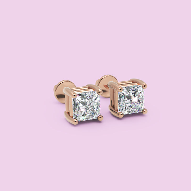 Princess Cut Diamond Stud Earrings In White Gold - Four