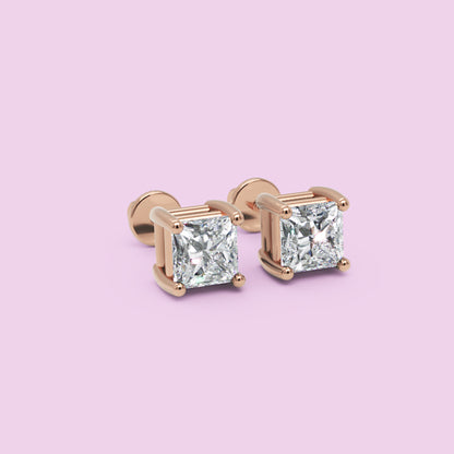 Princess Cut Diamond Stud Earrings In White Gold - Four