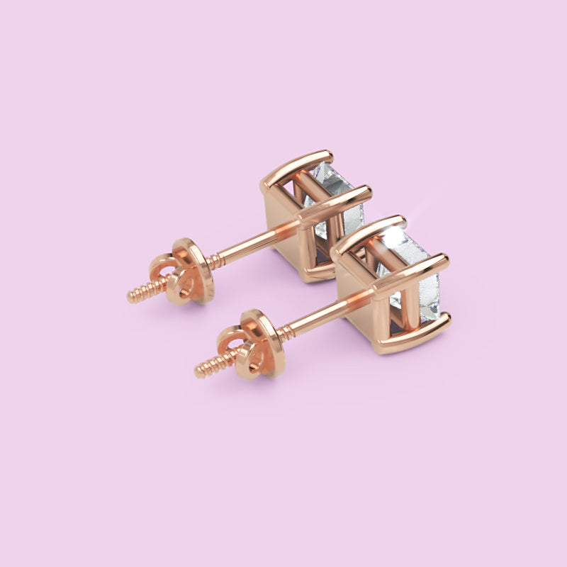 Princess Cut Diamond Stud Earrings In White Gold - Five
