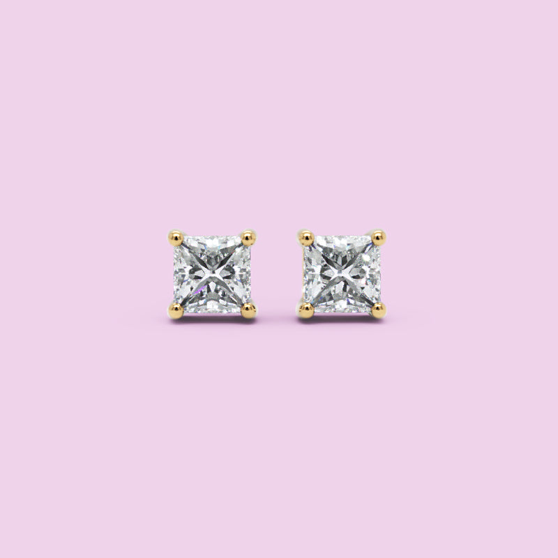 Princess Cut Diamond Stud Earrings In White Gold - Six
