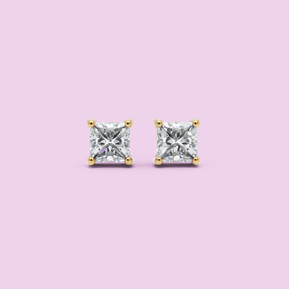 Princess Cut Diamond Stud Earrings In White Gold - Six