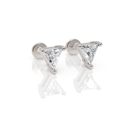 Triangle Cut Diamond Stud Earrings In White Gold - One