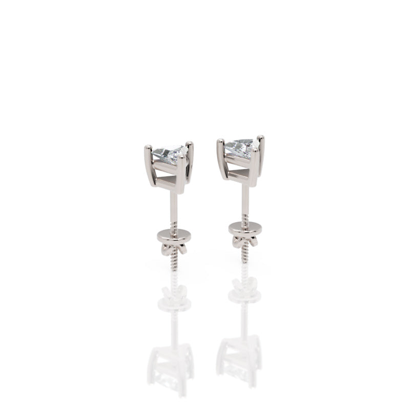 Triangle Cut Diamond Stud Earrings In White Gold - Three