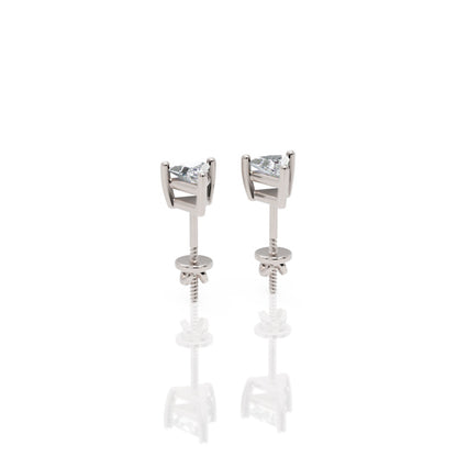 Triangle Cut Diamond Stud Earrings In White Gold - Three